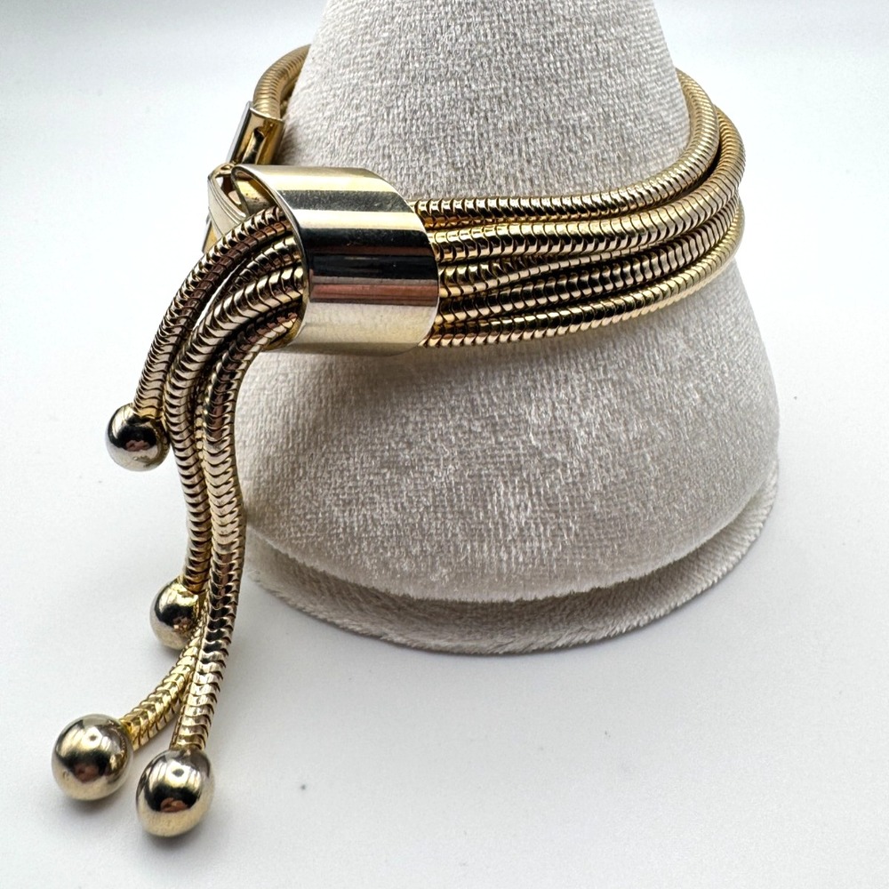 Vintage Tassel Bracelet Gold Tone Multi Strand Snake Chain Fringe